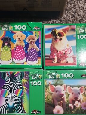 Puzzle Bug 100-Piece Cute Animals Puzzle Set - Green Boxes 4pk